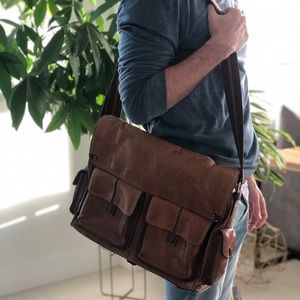 Light brown leather portfolio brief